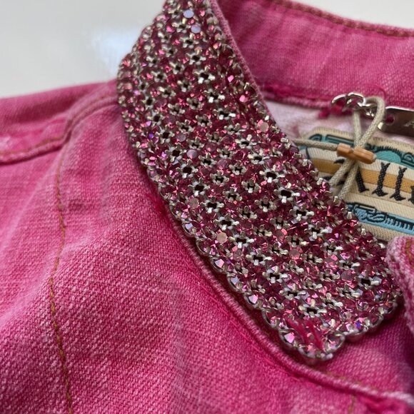 Allen B. Women's Pink Denim Jacket with Pink Rhinestone Collar Size Small - Picture 5 of 9